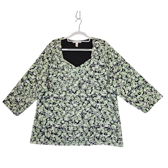JM Collection Tops - JM Collection Womans 3X Floral Lace blouse Black/Green lined Office casual
